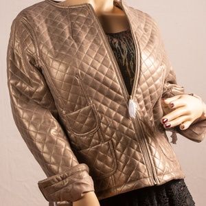 QUITED LEATHER JACKET-CAMEL